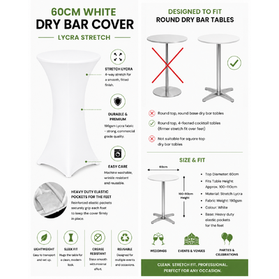 thumb_60cm White 4 Footed Dry Bar Cover – Stretch Lycra Cocktail Table Cover