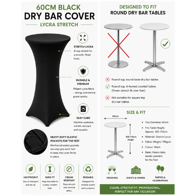 thumb_60cm Black 4 Footed Dry Bar Cover – Stretch Lycra Cocktail Table Cover