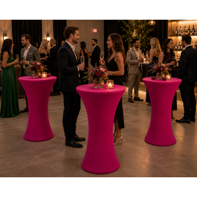 thumb_60cm Fuchsia Round Base Dry Bar Cover – Stretch Lycra Cocktail Table Cover