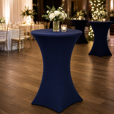 thumb_60cm Navy Round Base Dry Bar Cover – Stretch Lycra Cocktail Table Cover