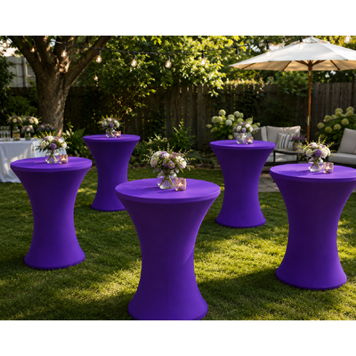 thumb_60cm Purple Round Base Dry Bar Cover – Stretch Lycra Cocktail Table Cover