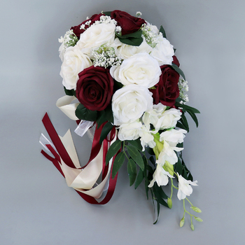 thumb_Bridal Teardrop Bouquet - Burgundy, White Roses