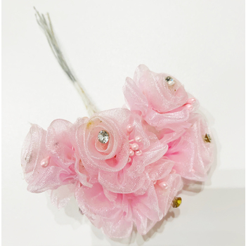 thumb_72 Organza & Rhinestone Craft Roses - Pink