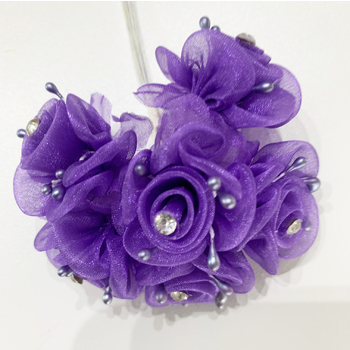 thumb_72 Organza & Rhinestone Craft Roses - Purple