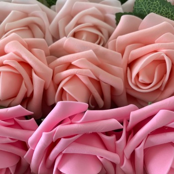 thumb_25pk - Mixed Foam Roses - 7.6cm on stem/pick - Pink/White