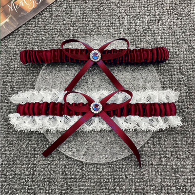 thumb_Burgundy Bridal Wedding Garter - 2pcs Set