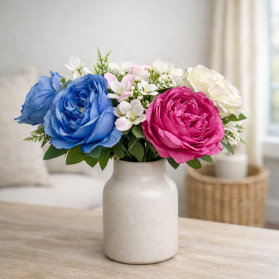 thumb_50cm - Blue 11 Head Peony and Mixed Flower Bush Artificial