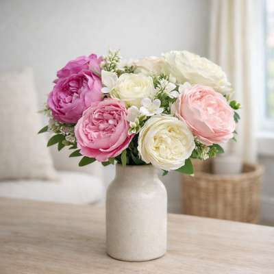 thumb_50cm - Pink 11 Head Peony and Mixed Flower Bush Artifical