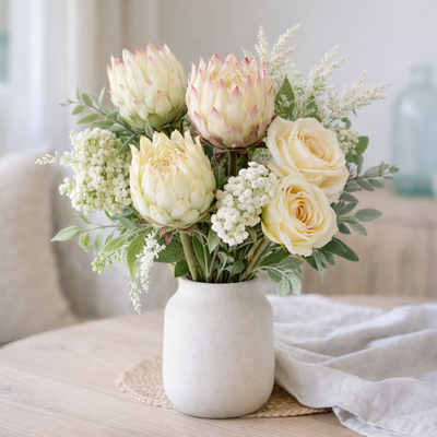 thumb_63cm Small Head Protea Ivory/Cream with Green Base - Artificial Stem