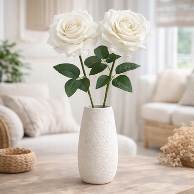 thumb_13cm Diameter -  White Velvet Single Stem Rose - 75cm Tall