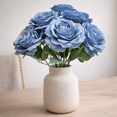 thumb_43cm - Blue 7 Head Artificial Rose Bush