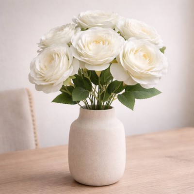 thumb_43cm - White/Cream 7 Head Artificial Rose Bush