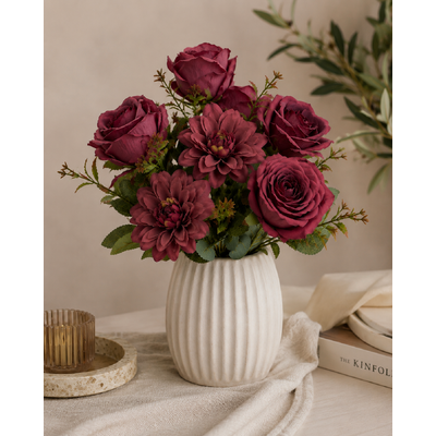 thumb_Artificial Dusty Burgundy Rose & Dahlia Bush 45cm