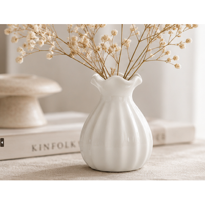 thumb_Small White Ceramic Scalloped Rim Bud Vase 9cm