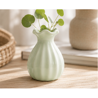 thumb_Small Green Ceramic Scalloped Rim Bud Vase 9cm