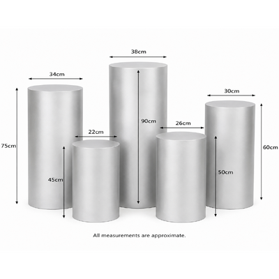 thumb_Set of 5 Matt Silver Round Metal Wedding Plinths – Factory Seconds