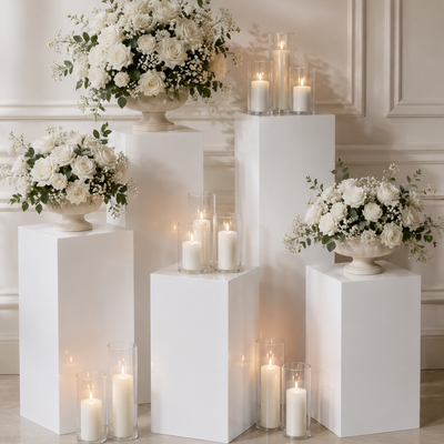 thumb_Set of 5 White Metal Wedding Plinths – Factory Seconds