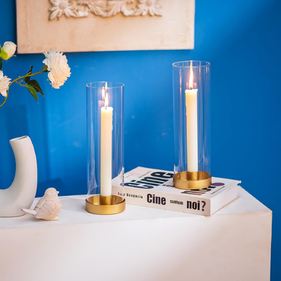 thumb_Set of 4 - Hurricane with Gold Base Dinner/Taper Candle Holder Set