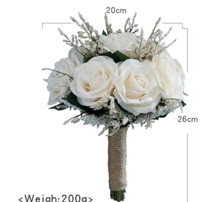 thumb_White/Ivory Rose Artificial Bridal Bouquet with Twine Handle
