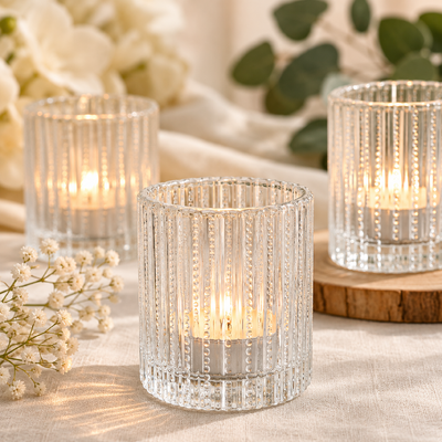 thumb_Clear Dotty Ribbed Glass Tealight Candle Holder 6.3cm