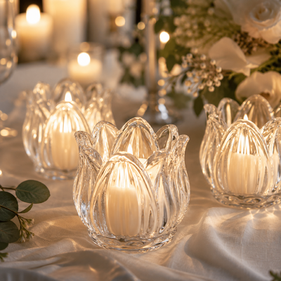 thumb_Clear Glass Tulip Tealight Candle Holder 7cm