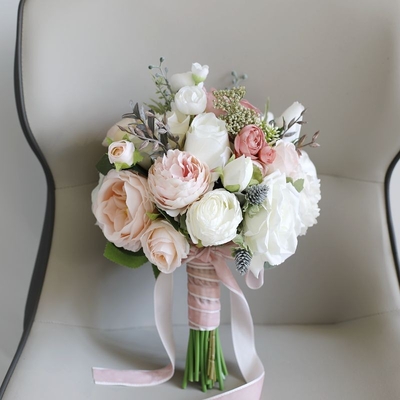 thumb_Artificial Blush Pink & White Peony Rose Bridal Bouquet - 30cm