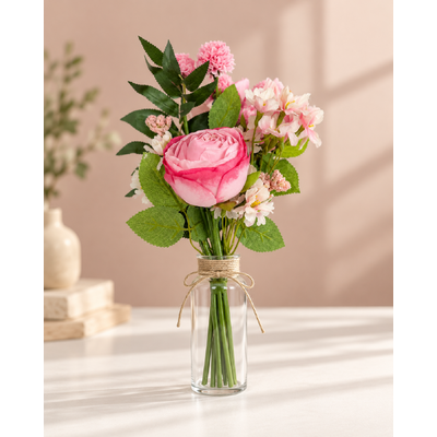 thumb_34cm Artificial Mixed Rose Flower Vase Bouquet – Two Tone Pink & Fuchsia