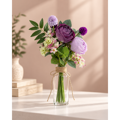 thumb_34cm Artificial Mixed Rose Flower Vase Bouquet – Two Tone Purple