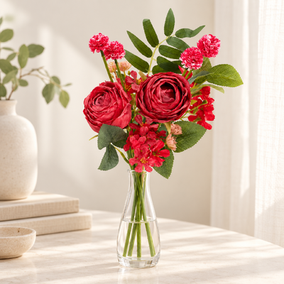 thumb_34cm Artificial Mixed Rose Flower Vase Bouquet – Dusty Red