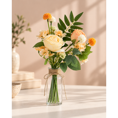 thumb_34cm Artificial Mixed Rose Flower Vase Bouquet – Peach/Orange