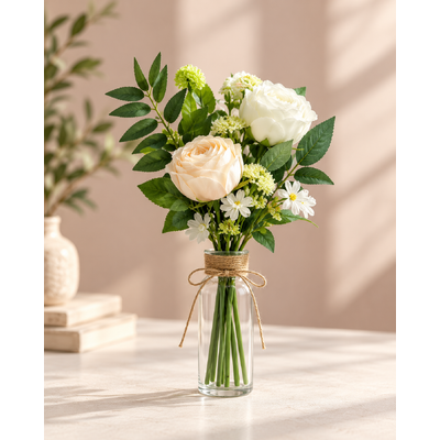 thumb_34cm Artificial Mixed Rose Flower Vase Bouquet – Cream/Peach