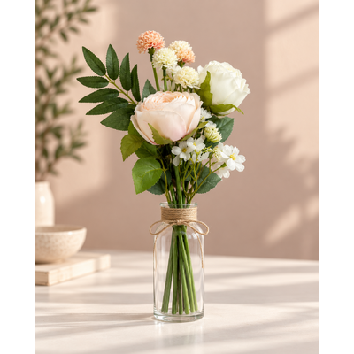 thumb_34cm Artificial Mixed Rose Flower Vase Bouquet – White/Pink