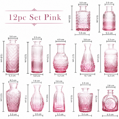 thumb_Pink Glass Bud Vase Set – 12pcs (3 Sizes)