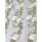 thumb_White Flower Gold Embroidery Table Square Overlay 228cm