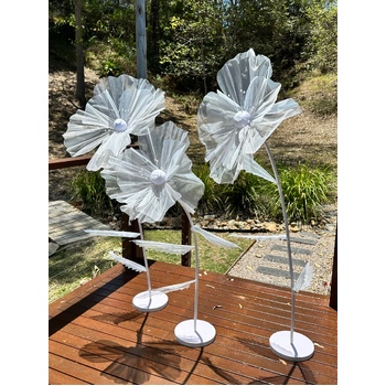 thumb_Set of 3 White Giant Organza Flower Stands - 1.7m, 1.4m, 1.2m