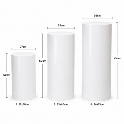 thumb_Set of 3 - White Round/Cylinder Plinths Wedding Pedestal 