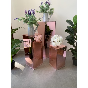 thumb_FACTORY SECONDS Set of 3 - Rose Gold Mirrored Acrylic Pedestal Risers/Flower Stands 
