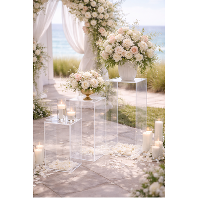 thumb_(SECONDS) Set of 3 Plinth - Clear Acrylic Pedestal Plinth Risers/Flower Stands