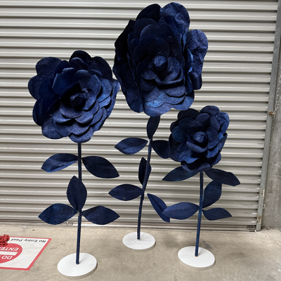thumb_Set of 3 Dark Blue Giant Roses on Stands