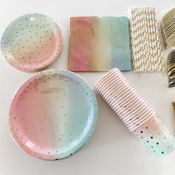 thumb_24 Person 192pc Blue/Pink Gold Dot - Paper Party Plate Set