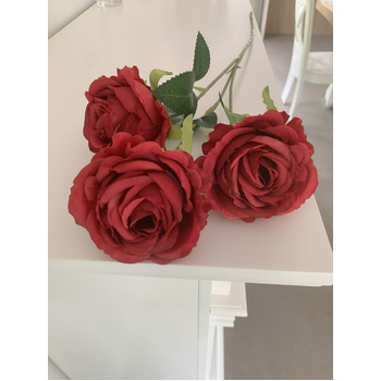 thumb_65cm - 3 Head Rose Flower Stem - Burgundy