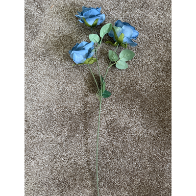 thumb_65cm - 3 Head Open Rose Flower Stem - Dusty Royal Blue