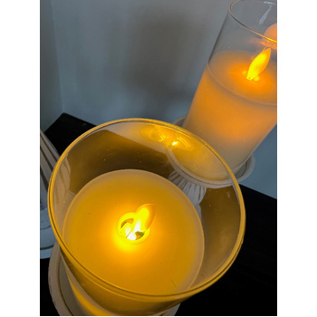 thumb_7.5x20cm LED Pillar Candle in Glass Vase - Flickering Flame