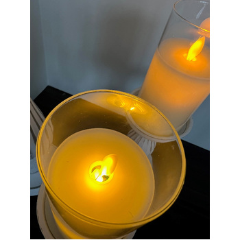 thumb_7.5x25cm LED Pillar Candle in Glass Vase - Flickering Flame