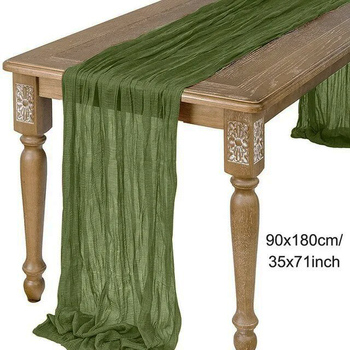 thumb_Extra Long 4m Olive Cheesecloth Table Runner 90x400cm