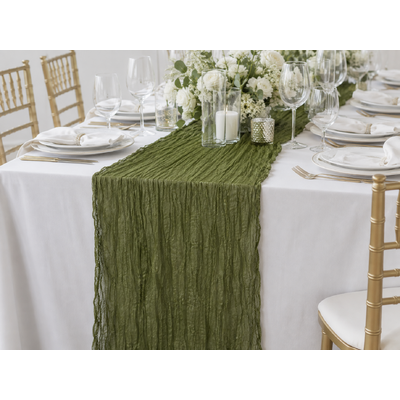 thumb_Extra Long 4m Olive Cheesecloth Table Runner 90x400cm