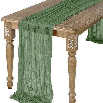thumb_Extra Long 4m Dusty Green Cheesecloth Table Runner 90x400cm
