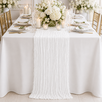 thumb_Extra Long 4m White Cheesecloth Table Runner 90x400cm