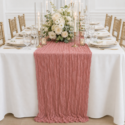 thumb_Extra Long 4m Rose Dawn Cheesecloth Table Runner 90x400cm
