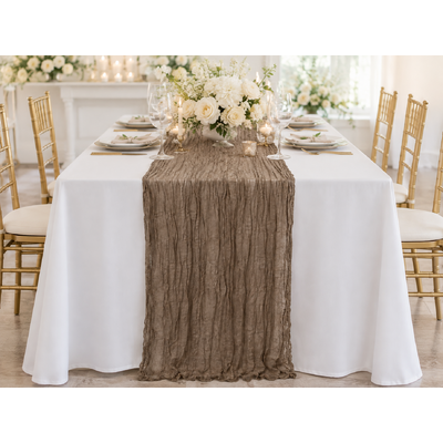thumb_Extra Long 4m Light Brown Cheesecloth Table Runner 90x400cm